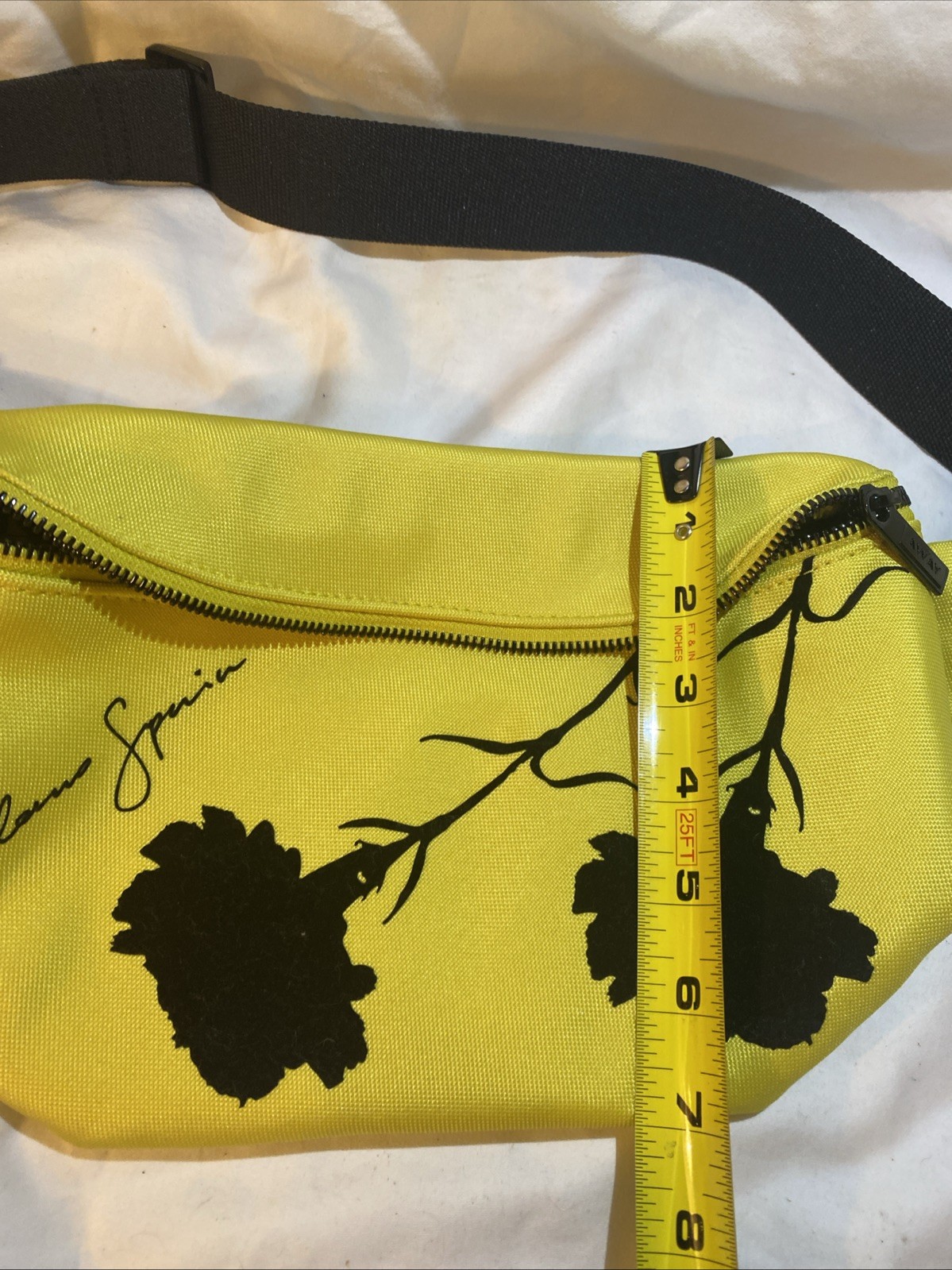 AWAY By Paloma Waist Pack Black Belt Bag Travel Accessory Neon Yellow W/floral