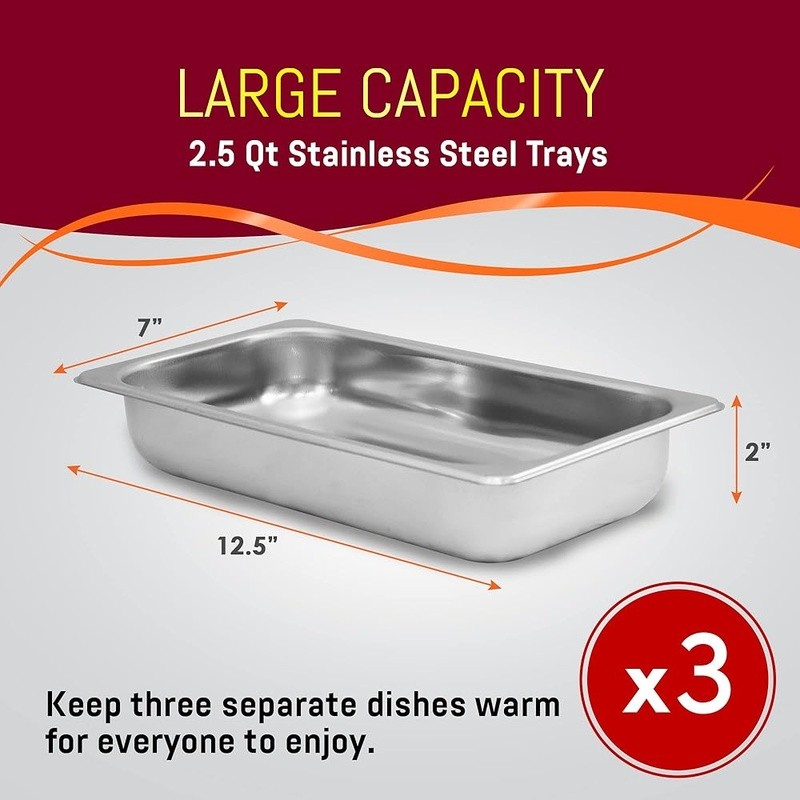 Three Tray Electric Buffet Warmer W/ Adjustable Temperature & Dome Lids New
