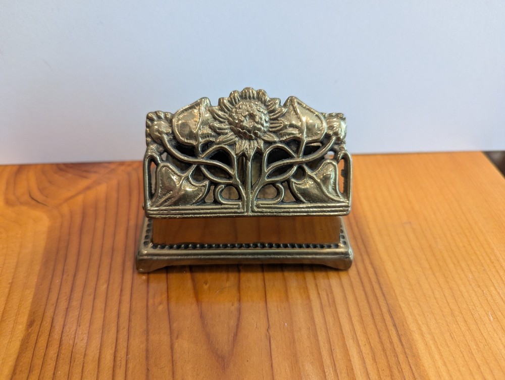 Vintage Solid Brass Sunflower Double Roll Postage Stamp Holder Desk Organizer