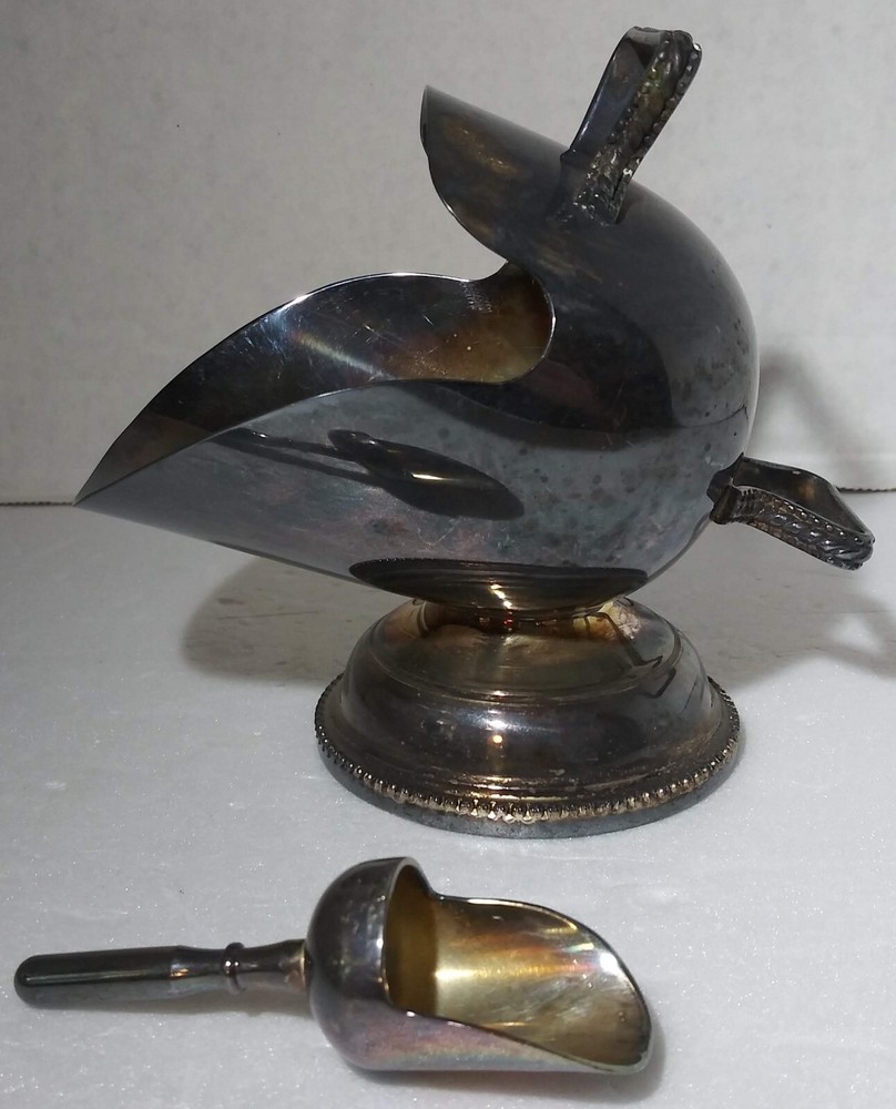 English Silver Plated Sugar Scuttle & Shovel Set