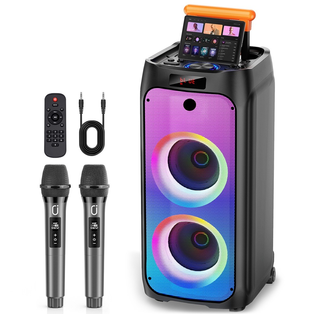 FanFun Bluetooth Karaoke Machine Portable PA Speaker w/ Rolling Handle for Party