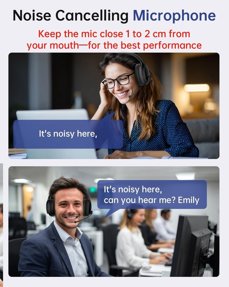 Wireless Headset with Mic for up to 40H Talk Time, Over-ear Foldable Bluetooth