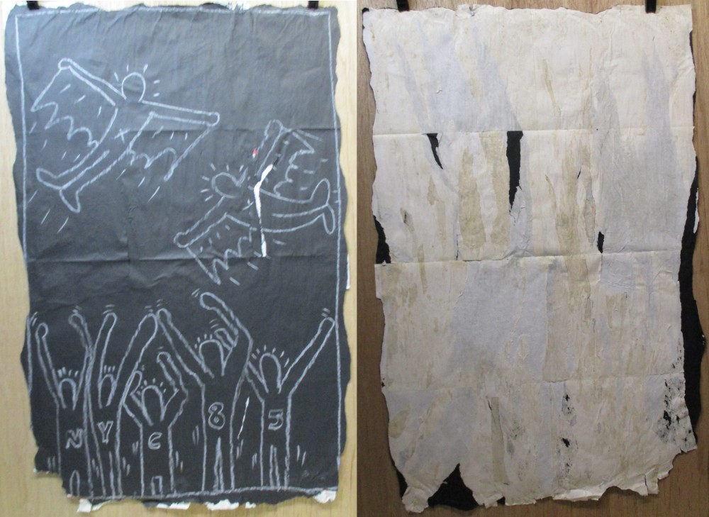 SUBWAY DRAWING chalk on black paper flying batguys NYC 85 graffiti KEITH HARING