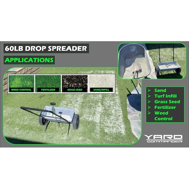 Yard Commander Drop Spreader 60-lb Capacity Compatible with Fertilizer, Seed