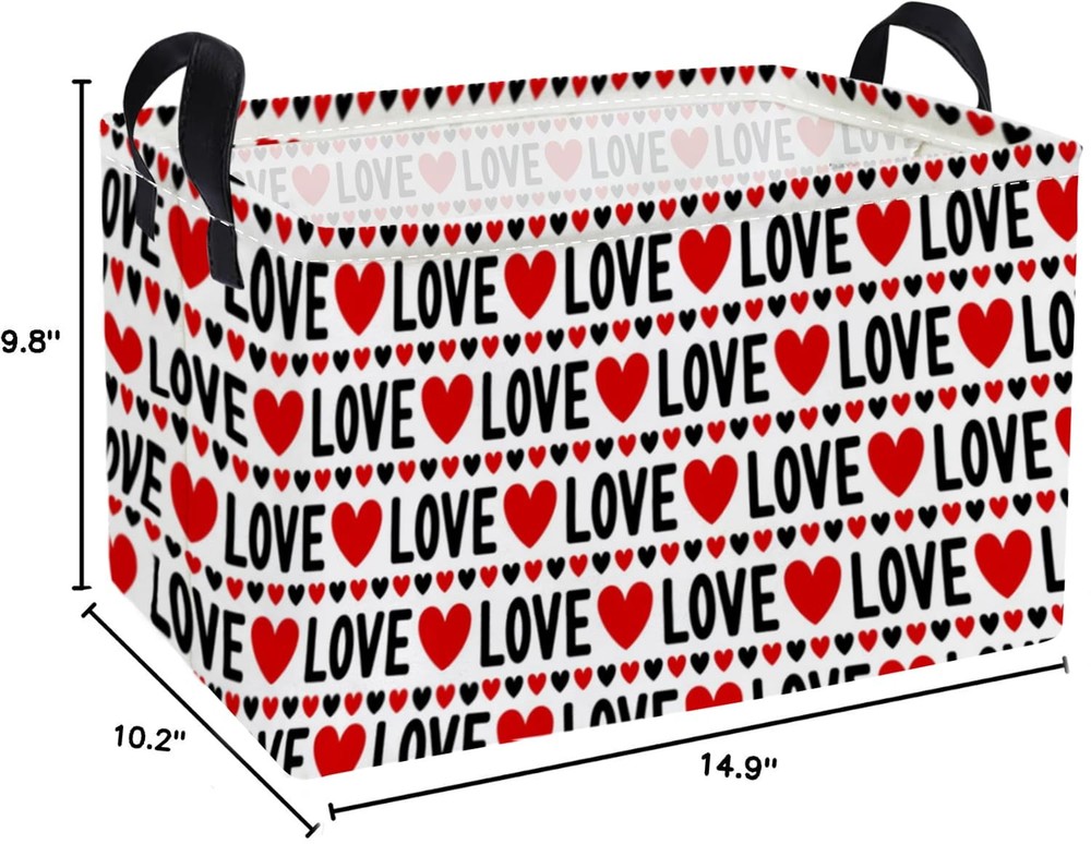 Essme Rectangular Valentine's Day Basket,Heart Storage Bins Organizer with Ha...