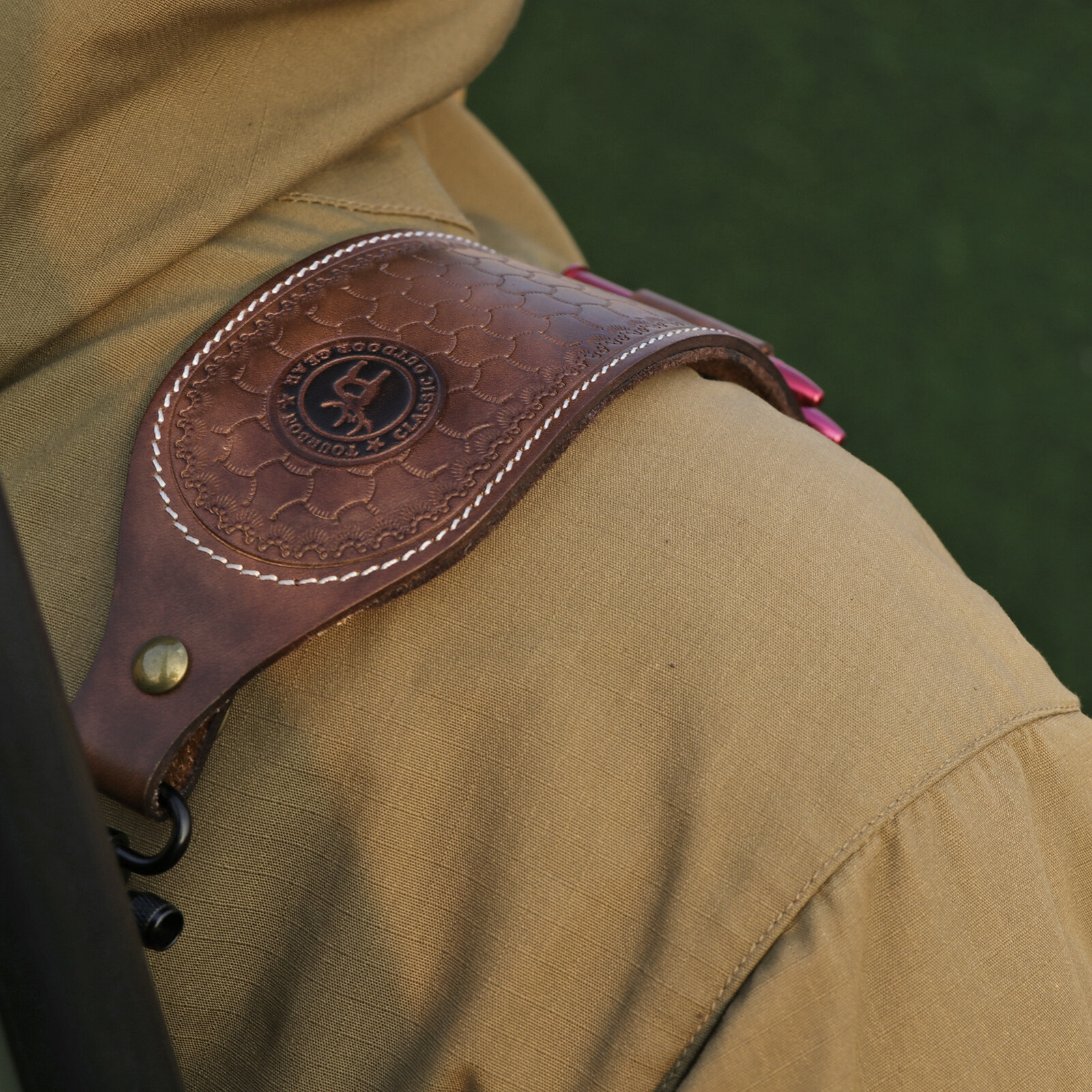 TOURBON 2 Points Genuine Leather Gun Sling Rifle Ammo Carry Strap Rest Hole