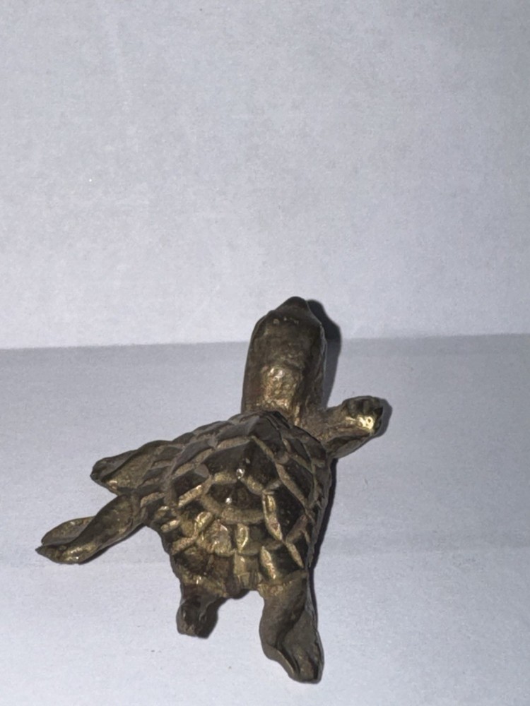 Brass Turtle Mini Figure Solid Trinket Shelf 1”