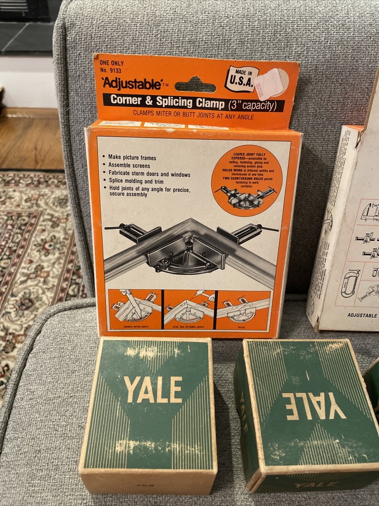 Vintage Yale Lockset Boxes + Adjustable Clamp And Other EMPTY BOXES