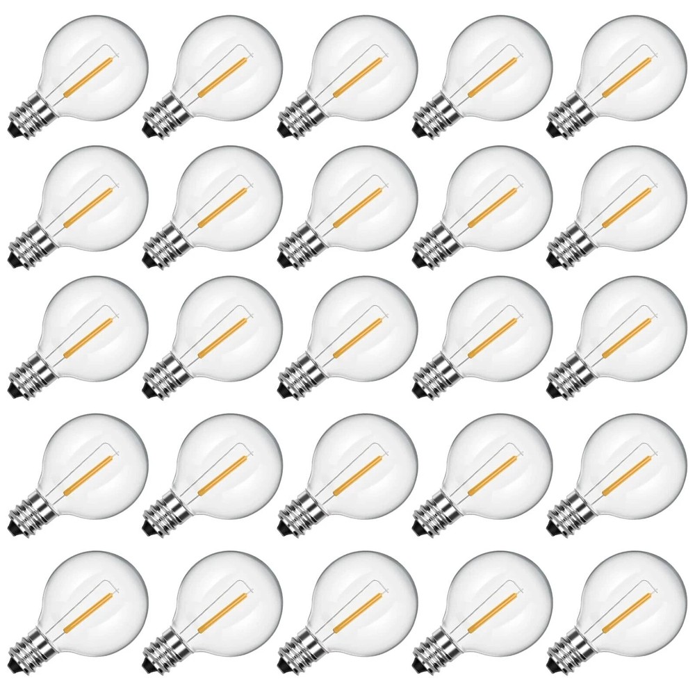 25 Pack G40 LED Light Bulbs Replacement for Outdoor String Lights E12 Base Bulb