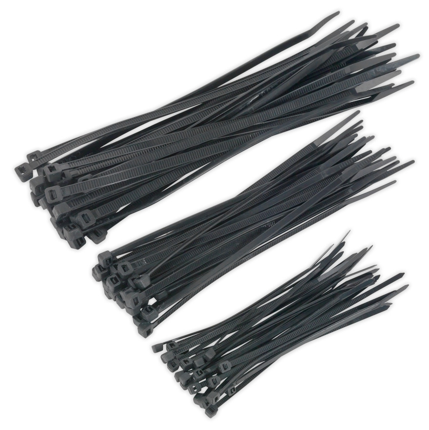 100-Pack Black Cable Ties | Assorted Sizes | Nylon Zip Ties for Wire & Cord USA