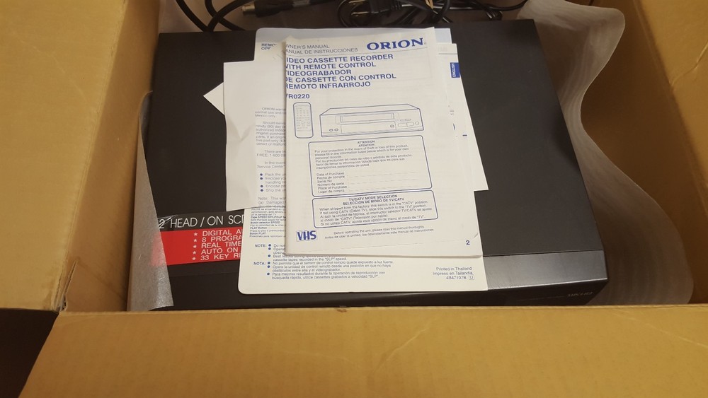ORION VHS VIDEO CASSETTE RECORDER 2 HEAD/ON SCREEN PROGRAMMING MODEL # VR0220
