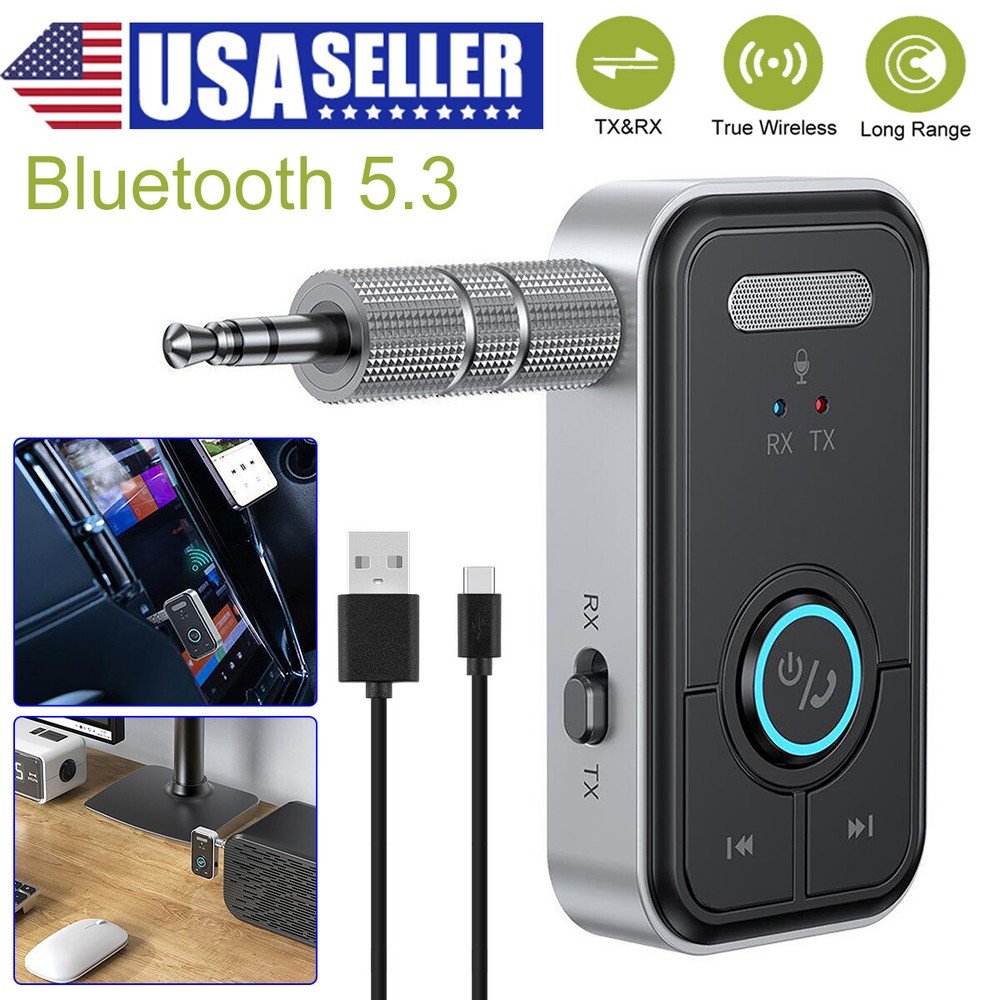 Wireless Bluetooth 5.3 Transmitter Receiver 2-in-1 Adapter Audio 3.5mm Jack Aux