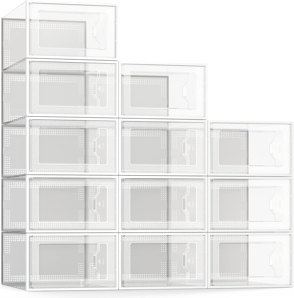 12 Pack Shoe Storage Box, Clear Plastic Stackable Shoe Organizer for Closet, Spa