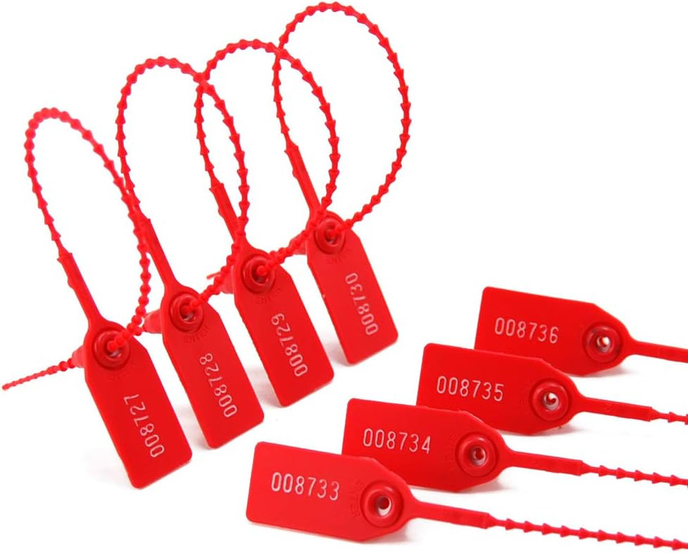 100 Plastic Tamper Seals, Numbered Zip Ties for Fire Extinguisher Pull Tite Secu