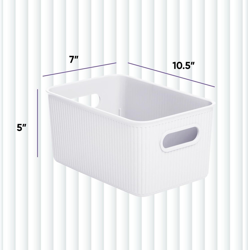 Superio 5L Small Ribbed Storage Bin- Plastic Storage Bin (8 Pack, White)