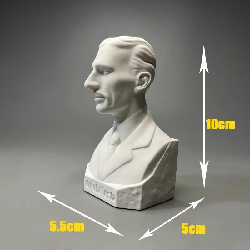 Handcrafted Nikola Tesla Physicist Sculpture Bust, Bookcase Table Shelf Statue