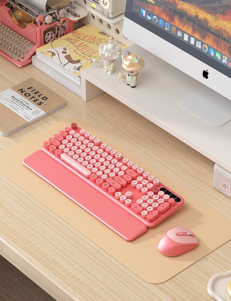 Wireless Keyboard and Mouse Combo - Cute Typewriter Keyboard with Detachable ...