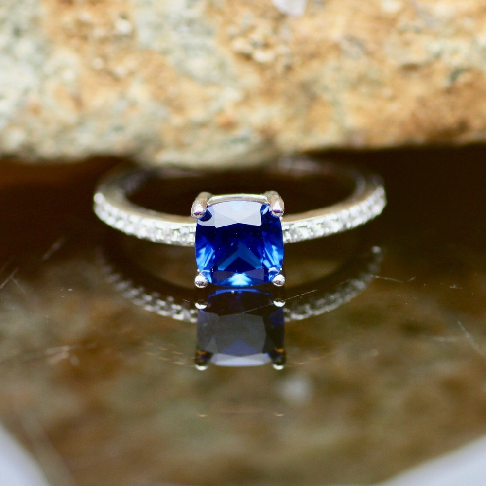 Lab Made Sapphire Ring Solid Sterling Silver 925 , September birthstone Canada