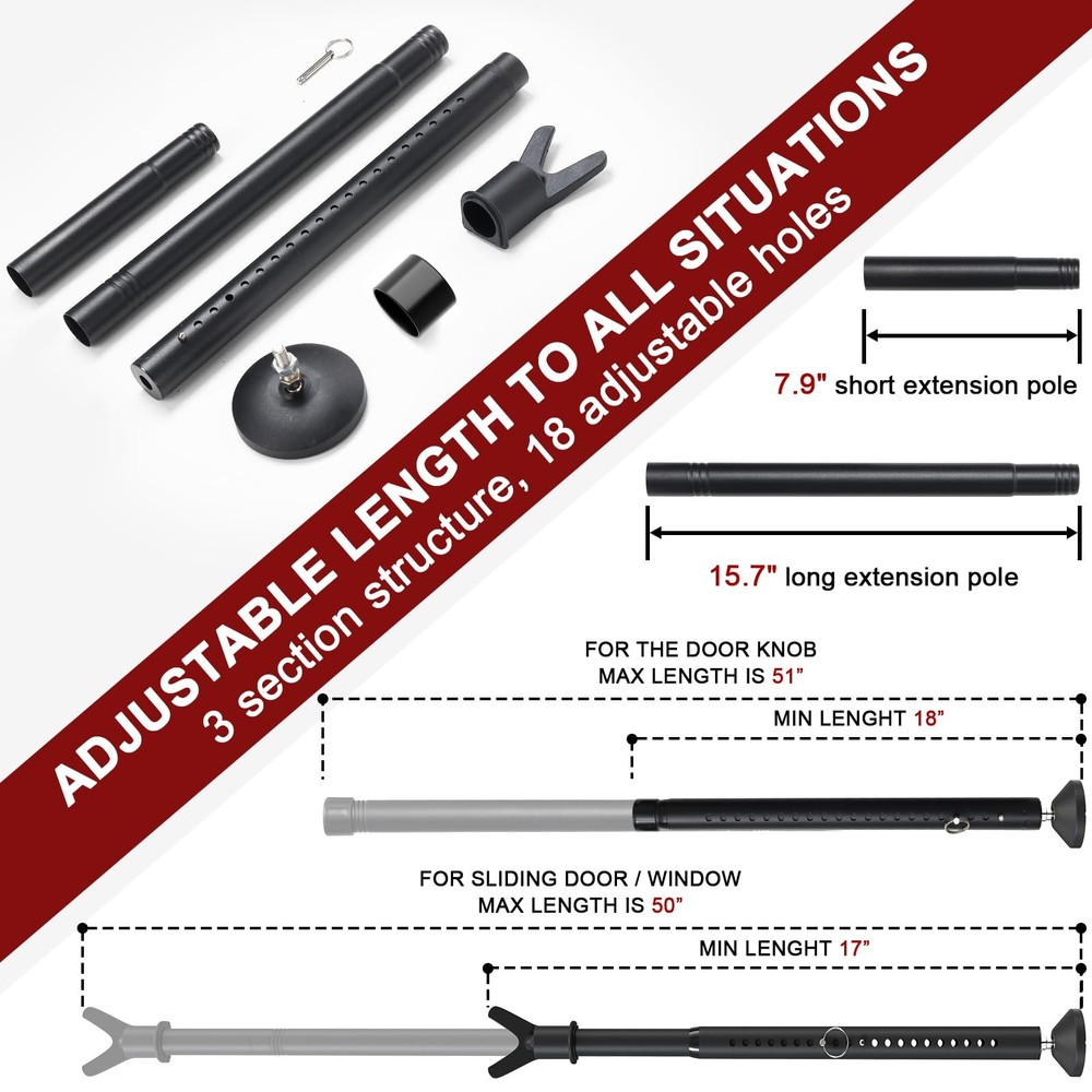 Door Stoppers Security Bar - Adjustable Windows/Sliding 1 PC, Black