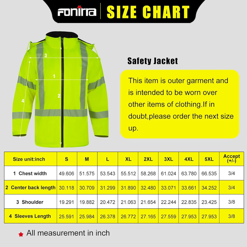 Men's ANSI Class 3 Waterproof High Visibility Safety Jacket for Work