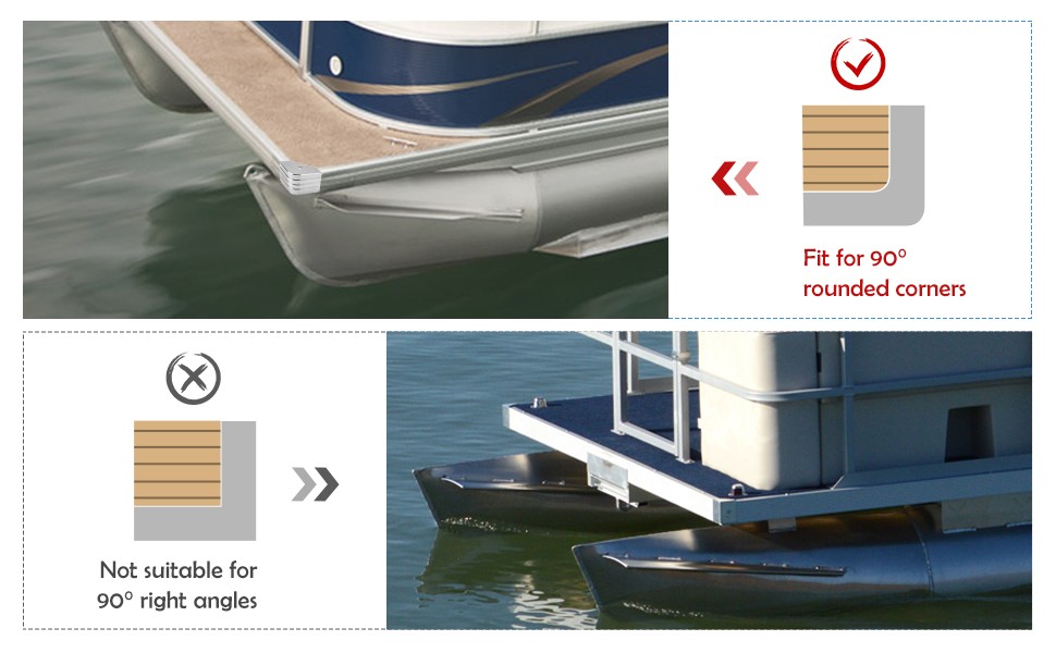 Deck Corner Pontoon Corner Cap for 90° Rounded Corner Fit Pontoon Protection
