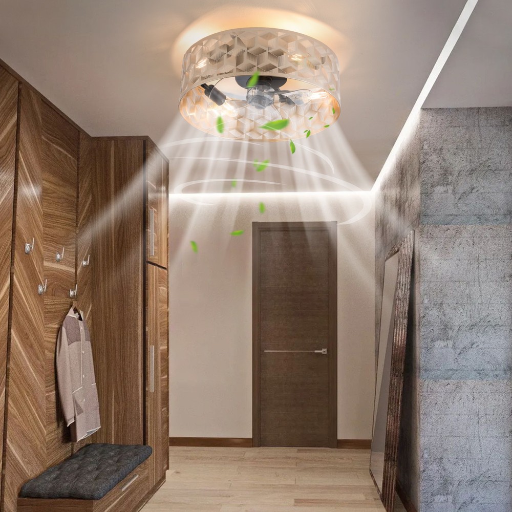 Modern Round Low Profile Ceiling Fan Light Flush Mount?with Remote 18" Indoor