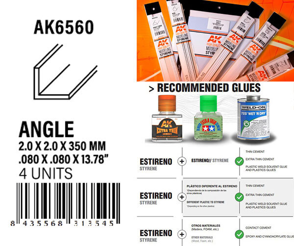 AK-Interactive Styrene Angle 2.0 x 2.0 x 350mm (4pcs)