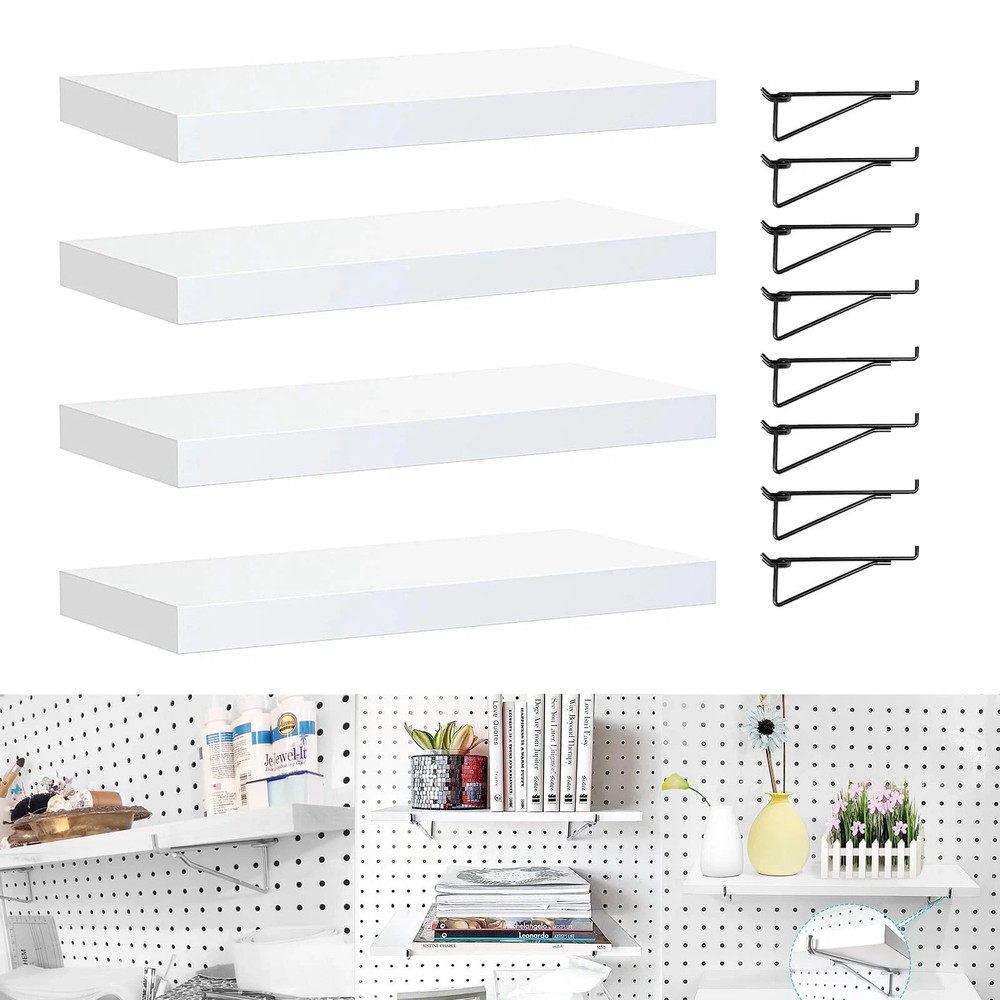 Pegboard Shelves 4 Pack Shelf Brackets with Metal Hooks Heavy Duty Book