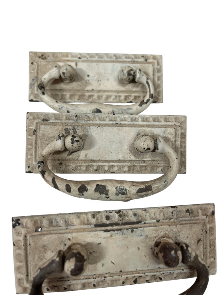 Antique Victorian cast iron Pull knobs cabinet drawer White Paint Shabby Chic