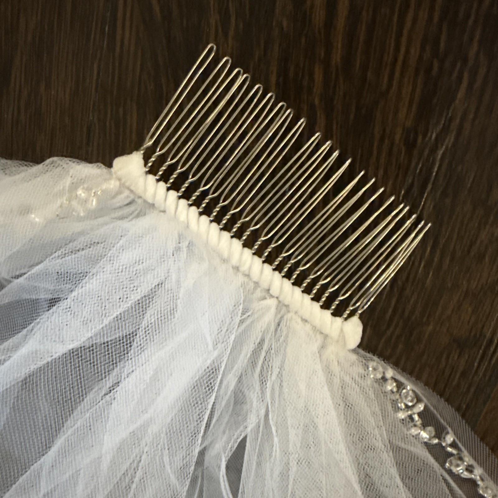 Ivory White Fingertip Wedding Veil Bridal Pearls Crystals W Comb-