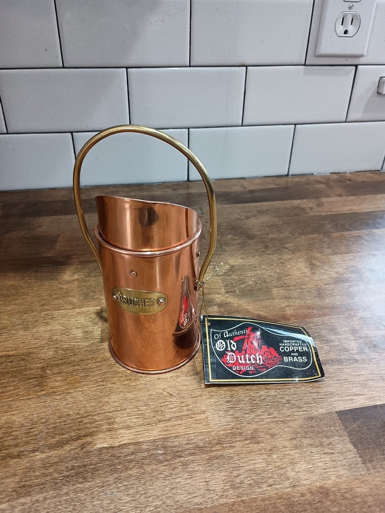 Solid Copper w/Brass, “Brushes” Cup Pitcher Holder w/ Handle by Old Dutch Design