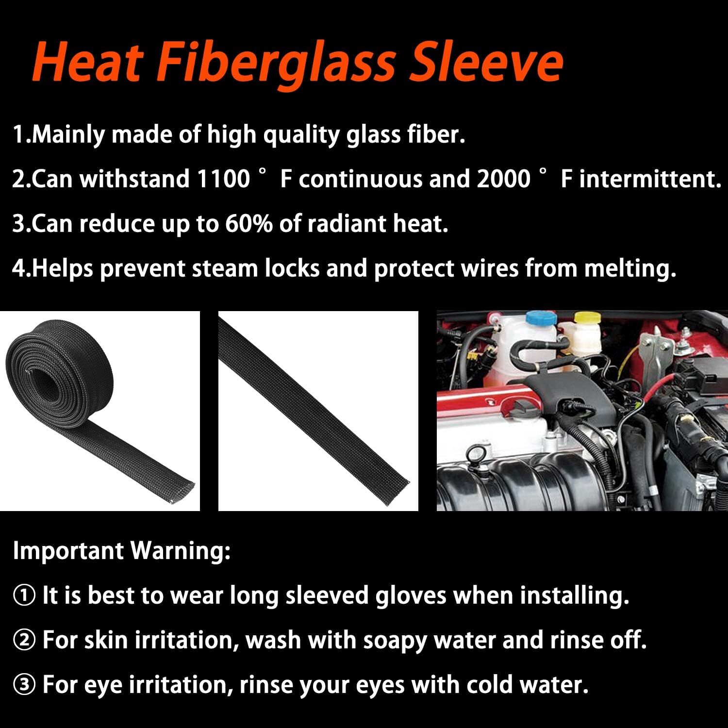 Heat Hose Fiberglass Wrap Shield Sleeve Adjustable 10FT-15MM(5/8"）Wire Fuel Line