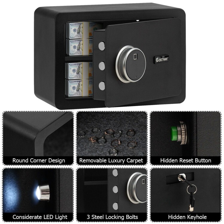 Fingerprint Safe Box Digital Home Office Security w/LED Light Cash Jewelry Black