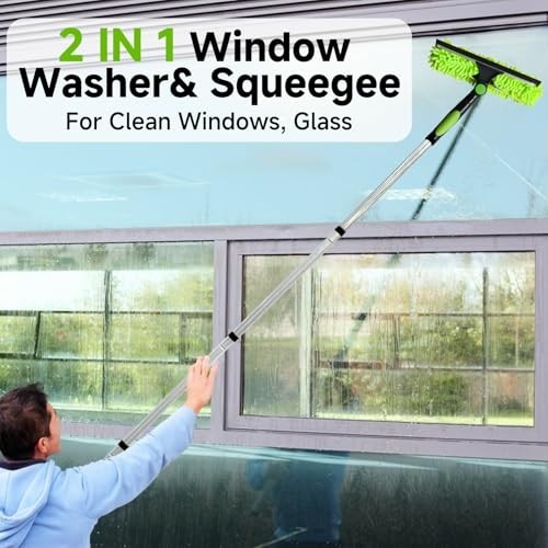 67" Window Squeegee with Extension Pole, 2-in-1 Cleaner Tool for High Windows, S