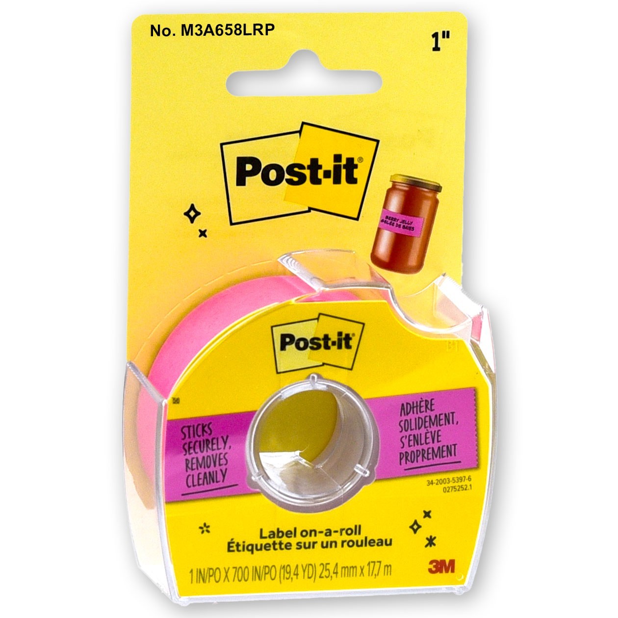 Post-it Label On-a-Roll 658LRP, Neon Pink, 1" x 700", Removable Labeling Tape