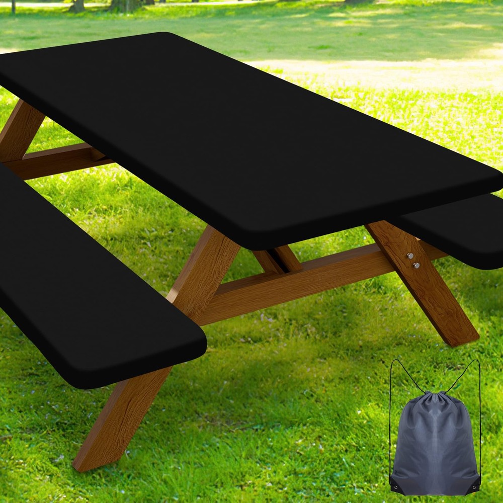 Smiry Picnic Table Cover with Bench Covers, Waterproof Elastic Fitted Polyest...