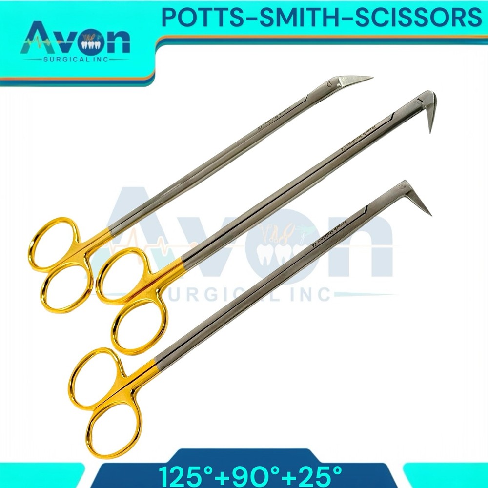 3pcs Set - Potts Smith Vascular Scissors, 25°, 90°, 125°, Angled Blades, Sharp