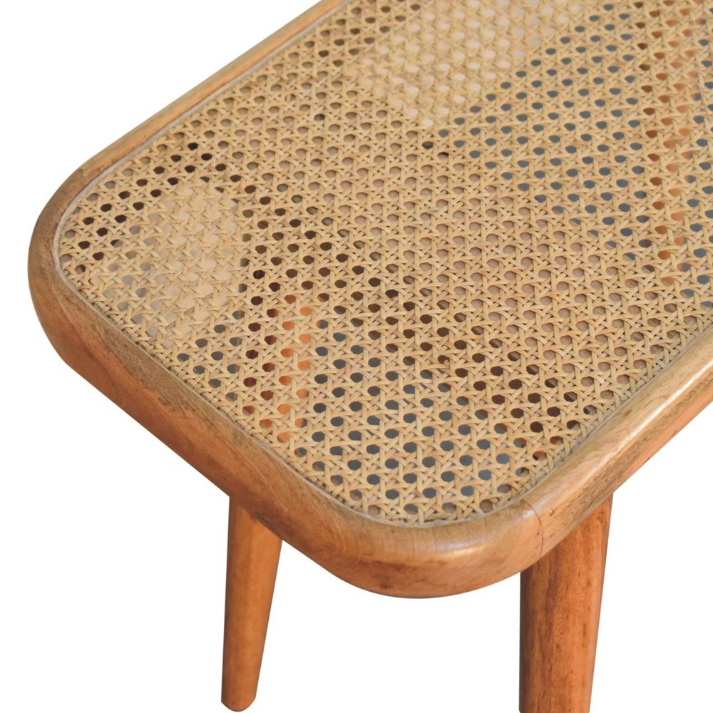 Handwoven Rattan & Solid Wood Bench