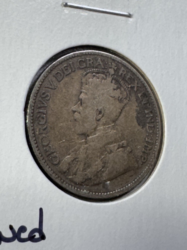 1913 Canada 25 Cents Silver Coin Cleaned