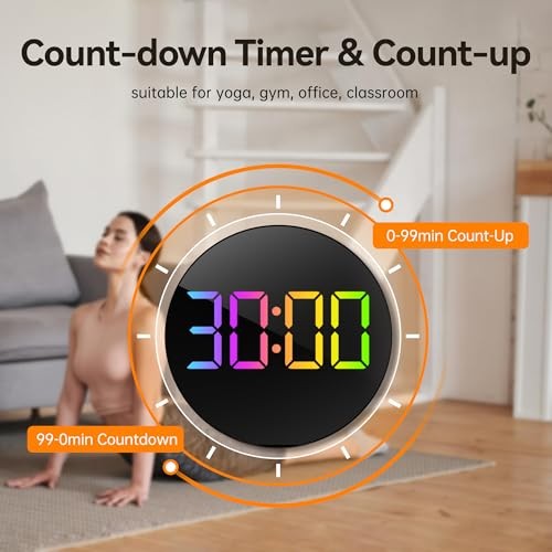 10" Large Digital Wall Clock with Seconds, Alarm Countdown Timer, Big LED Rgb