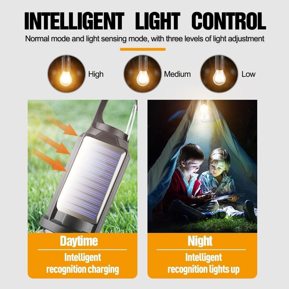 3Pack Solar Tent Lights Waterproof Camping Lantern with Clip Hook Flashlight