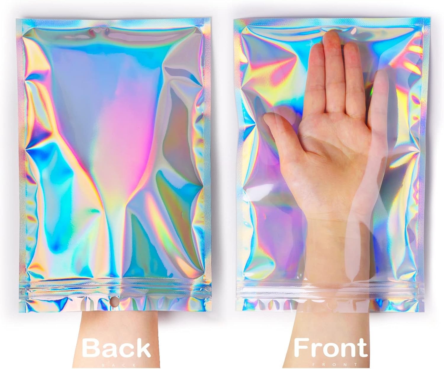 100-1000PCS Holographic Mylar Foil Bags Smell Proof Resealable Zip Seal Pouches
