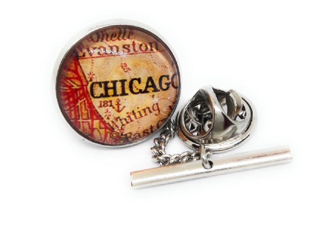CHICAGO VINTAGE MAP TIE TACK / LAPEL PIN