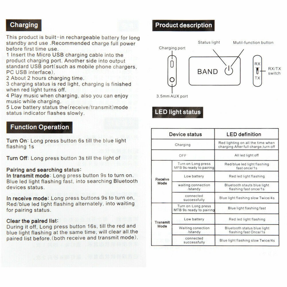 Bluetooth 5.0 Transmitter Receiver 2 IN 1 Wireless Audio 3.5Mm Jack Aux Adapter