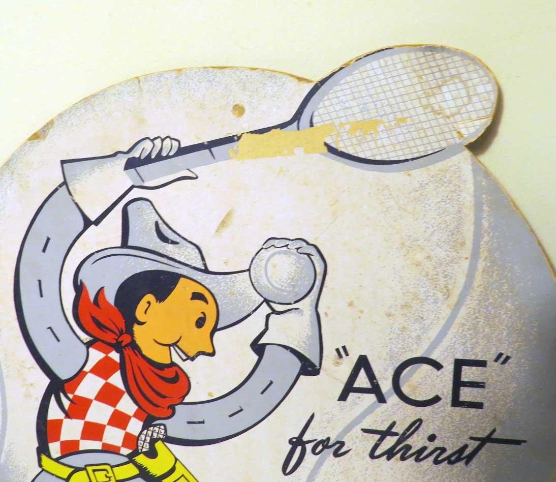 Vintage 1950s Lucky Club Cola “Ace for Thirst” Cardboard Advertising Sign