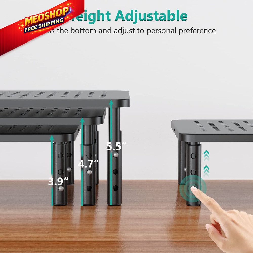 WALI Computer Monitor Stand for Desk, Adjustable Laptop Riser, Basic, Black