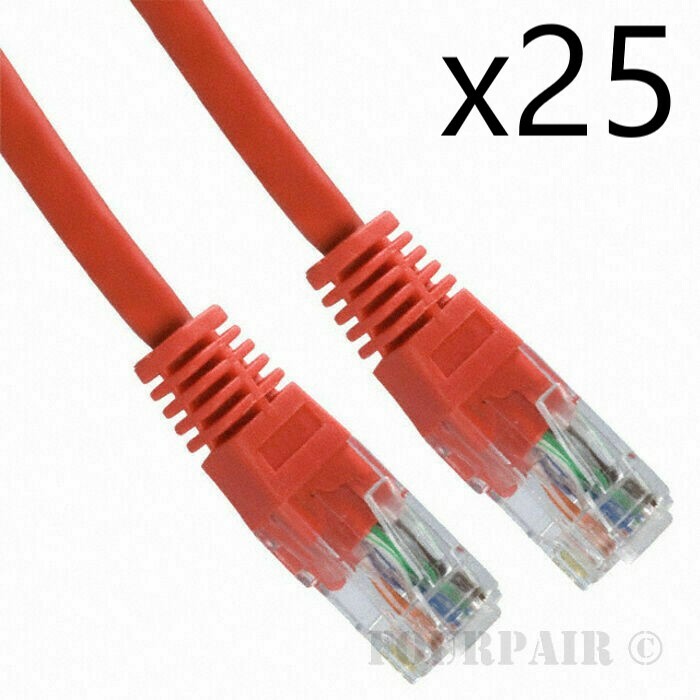 25 Pack Lot - 7ft CAT5e Ethernet Network LAN Router Patch Cable Cord Wire Red