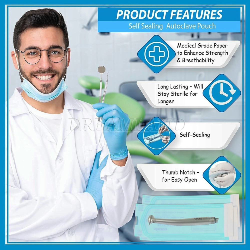 Dental Sterilization Pouch 3 1/2"x10" Self-Sealing & Indicators