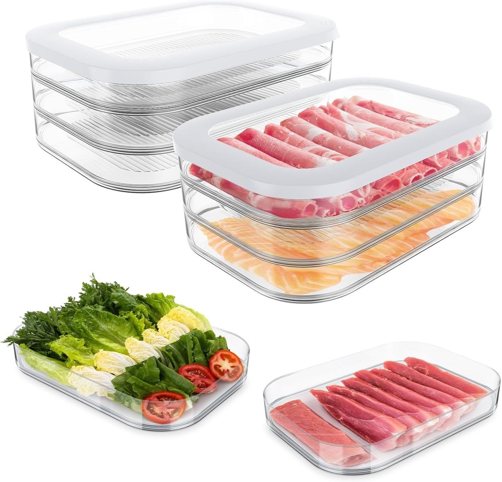 6 Pcs Deli Meat Container Fridge Stackable Bacon Lunch Meat Container