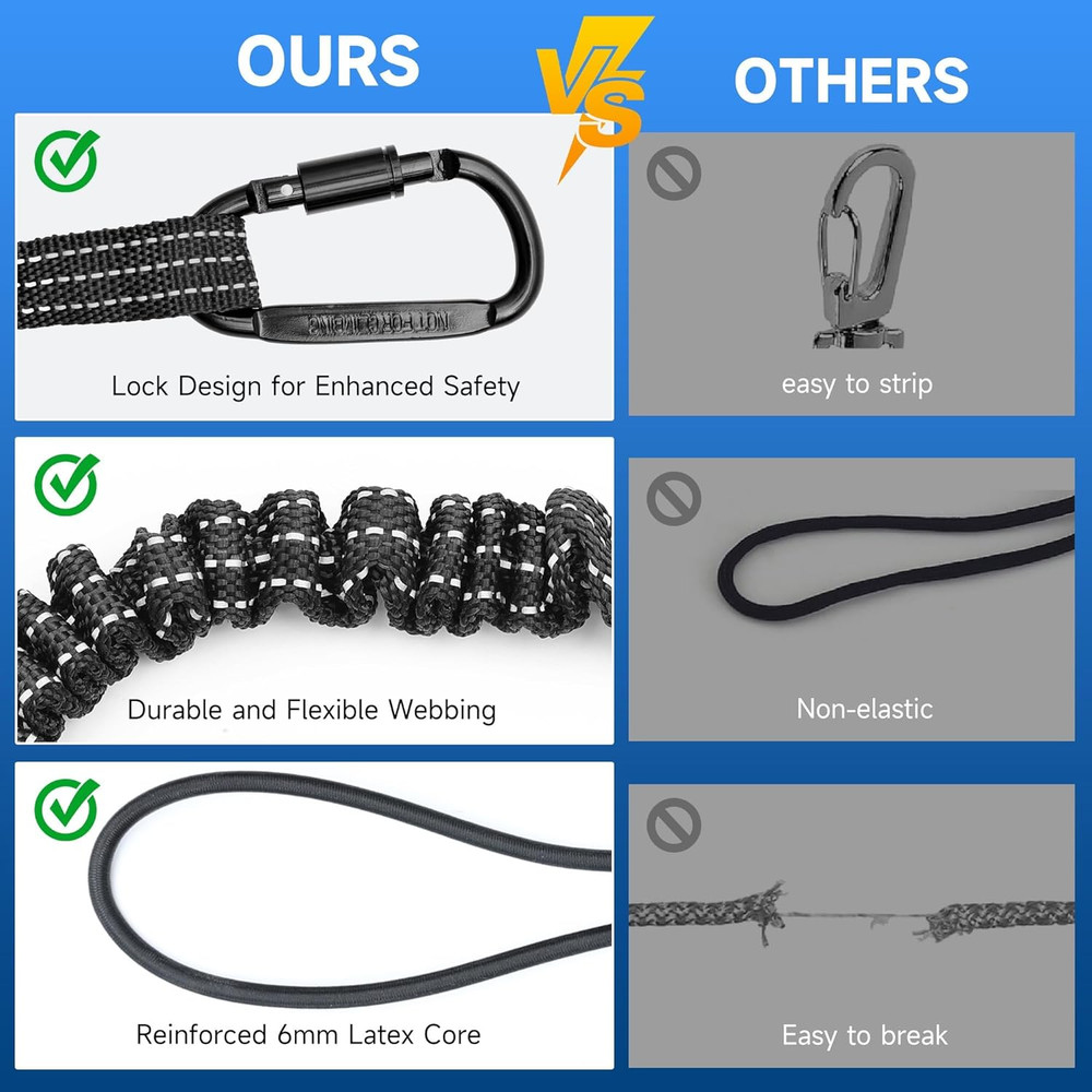 Safety Tether Tool Lanyard for Fall Protection - 5 Pack Stretch Strap Safety Too